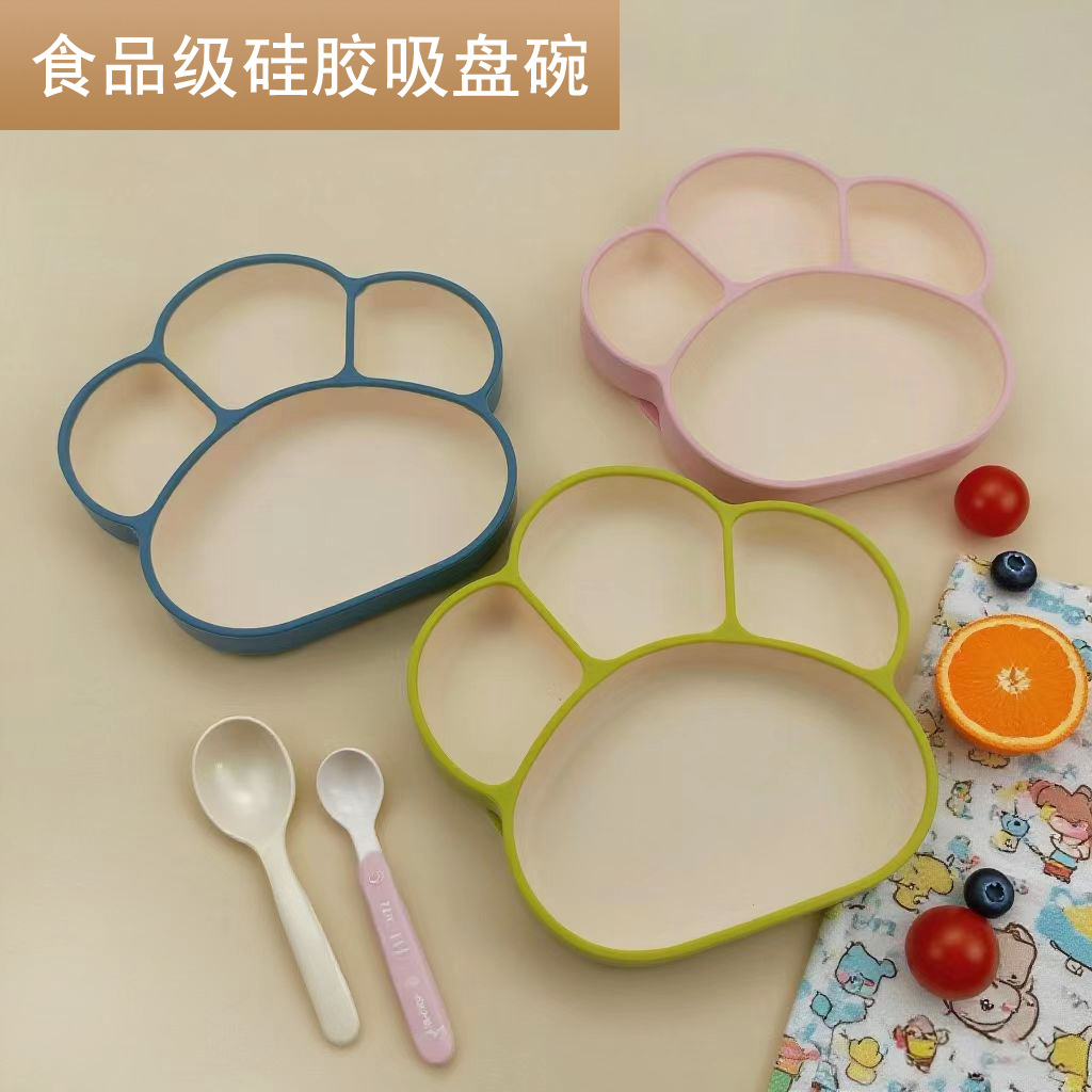 Silicone Suction Cup Dinner Plate, Divided Plate, Silicone Bowl for Baby to Eat Independently