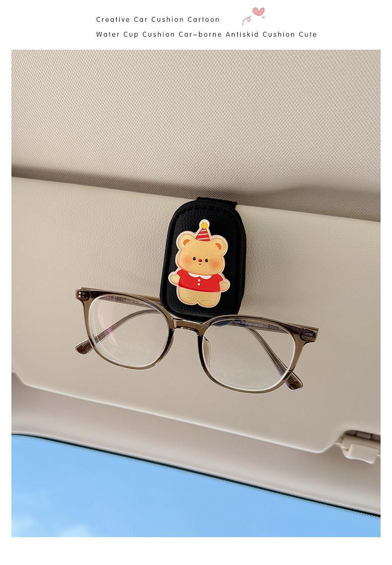 Cute Kt Cat Car Glasses Holder, Car Sun Visor Multifunctional Sunglasses Holder, Sunglasses Card and Receipt Holder