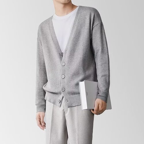 Men's Knit Cardigan Business Casual High-Grade Leisure V-Neck Solid Color Sweater Coat for Men Simple Spring and Autumn Season Knitwear for Men