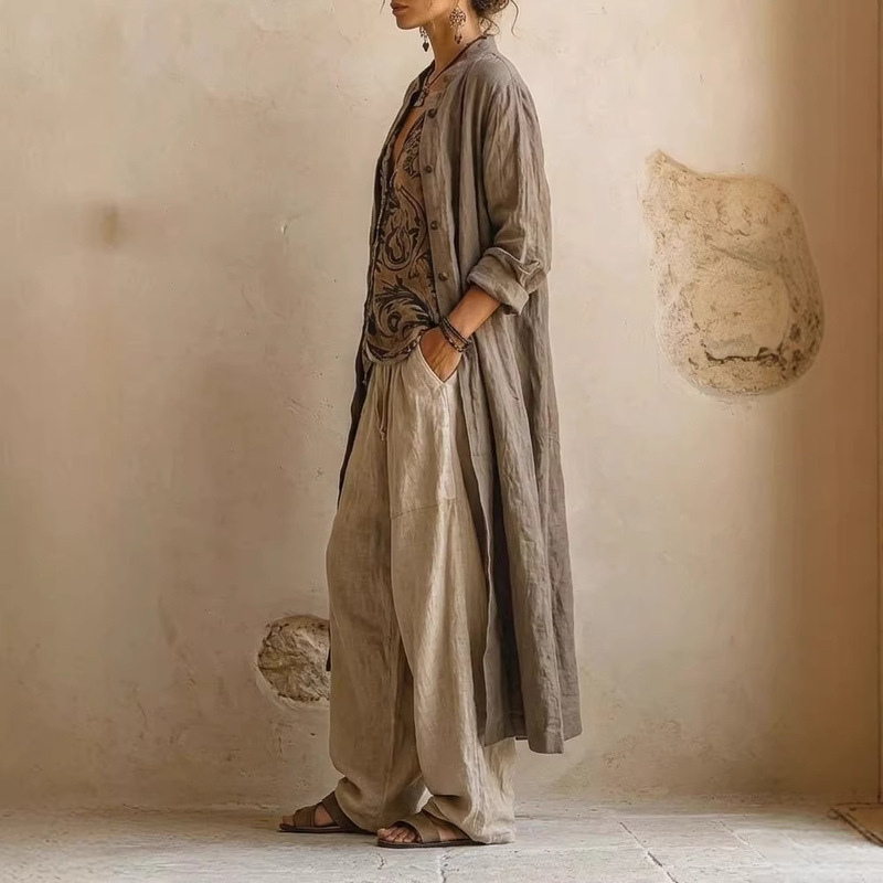 European and American Cross-Border New Amazon Hot-Selling Women's Simple Loose Printed Shirt and Wide-Leg Pants 3-Piece Set European and American Cross-Border New Amazon Hot-Selling Women's Simple Loose Printed Shirt and Wide-Leg Pants 3-Piece Set