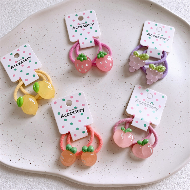 新款兒童果凍色水果發圈可愛女童不傷發皮筋發繩寶寶對裝頭繩髮飾