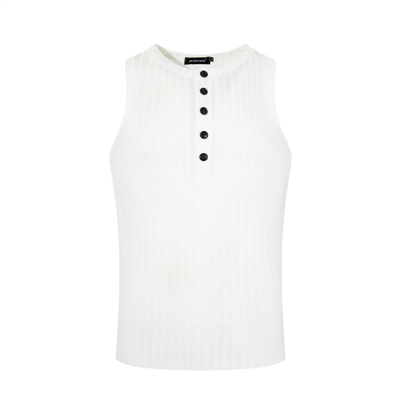 Summer Men's Vest, Sports Casual Solid Color Ribbed Knit Sleeveless Tank Top, Round Neck with Half-Button Closure Summer Men's Vest, Sports Casual Solid Color Ribbed Knit Sleeveless Tank Top, Round Neck with Half-Button Closure