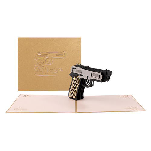 Creative three-dimensional greeting card pistol 3D paper carving handmade card children's blessing message gift postcard wholesale