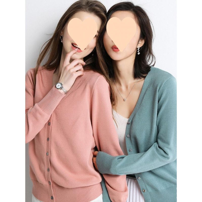 Spring and Autumn Wool Cardigan Jacket Women's Short Outer Thin Collar Loose Knitted Long Sleeve Sweater Korean Style Sweater