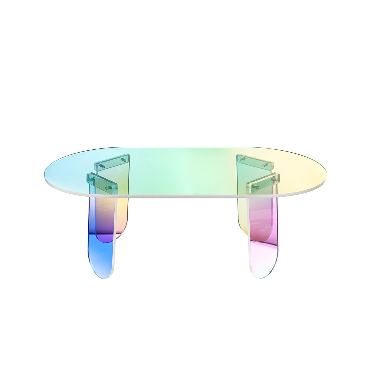 亚克力咖啡桌彩虹玻璃茶几圆形边桌家庭客厅办公室炫彩亚克力桌子