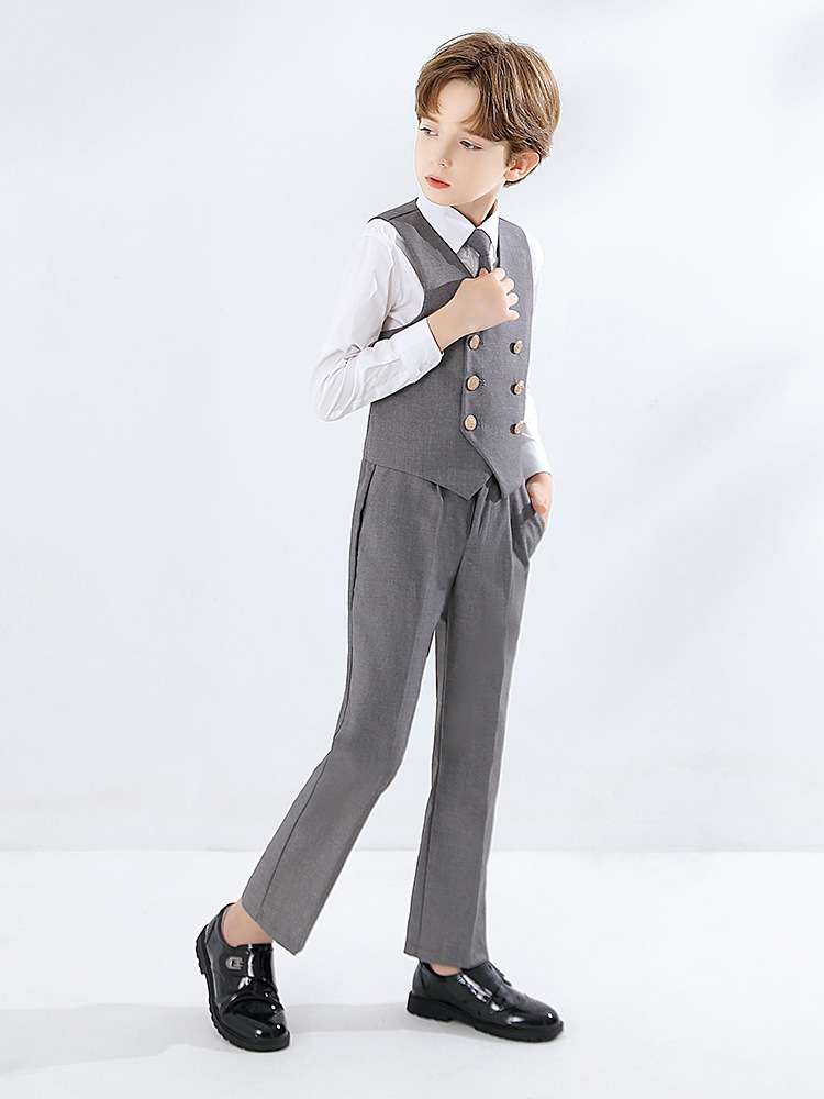 Traje para niños chaleco traje de niño gris estilo británico vestido flor niña traje anfitrión guapo de gama alta