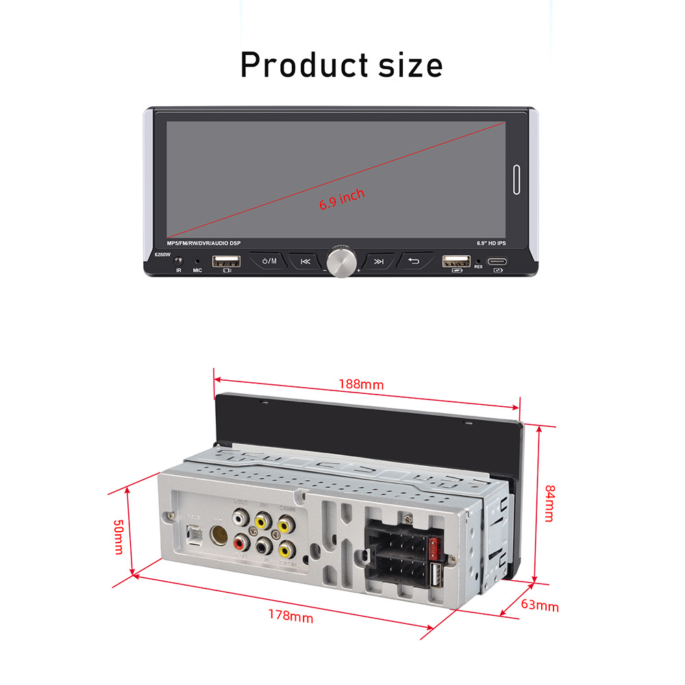 6.9inch Wireless Carplay Single-Core Ips Touch Screen Car Bluetooth Mp5 Player Dual USB Fast Charging 12V