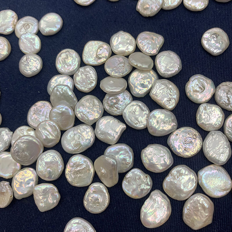 12-13mm巴洛克三七孔纽扣天然淡水珍珠 散珠DIY手工制作吊坠饰品