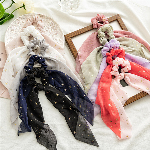 Spring and summer new style chiffon star ponytail streamer large intestine ring hair accessories cross-border women's hair tie wholesale