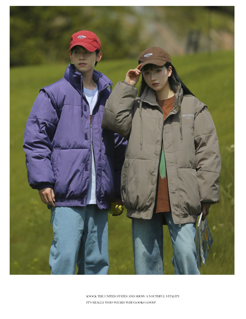 Gilet unisex staccabile a doppia manica in cotone, marchio alla moda, di nicchia, per studenti, caldo, antivento, vestibilità ampia, piumino_voghion.com