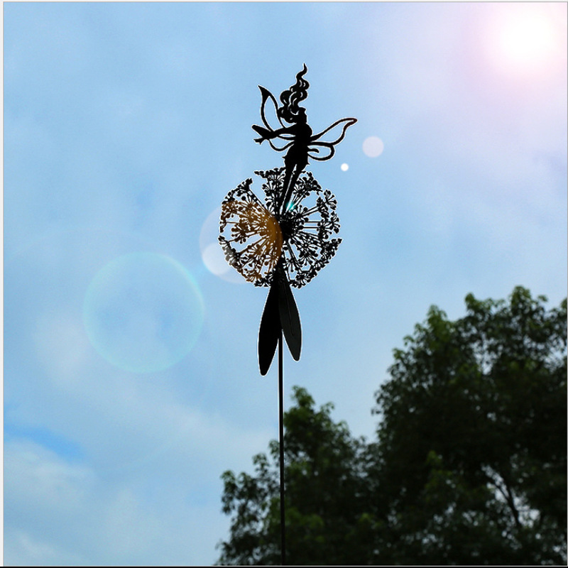 Flower Fairy Dandelion Robin Whites Elf Sculpture Garden Metal Crafts