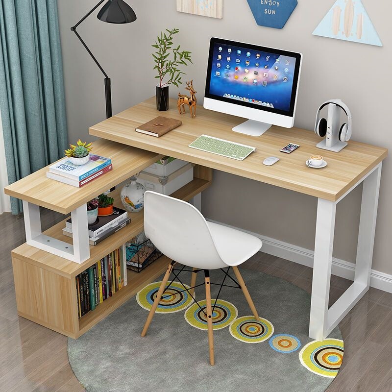 Desktop Computer Desk with Bookshelf Integrated, Simple Home-Use Corner L-Shaped Bedroom Student Corner Writing Desk Desktop Computer Desk with Bookshelf Integrated, Simple Home-Use Corner L-Shaped Bedroom Student Corner Writing Desk