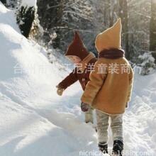 66新款KS同款男女童羊毛尖帽加绒尼子大衣外套保暖