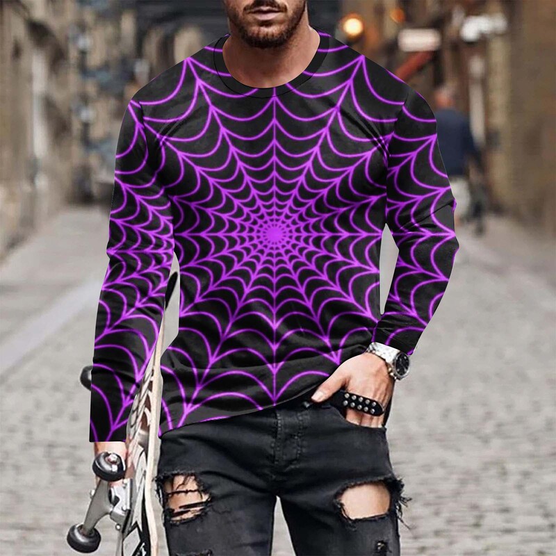 Amazon eaby Cross Border 2024 Autumn New Halloween Spider Web Pumpkin Funny 3D Printed Long Sleeve T-Shirt