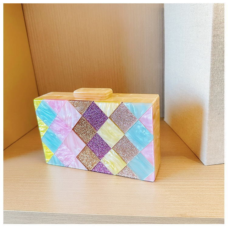 New cross-border foreign trade women's checkered acrylic bag, dinner bag, single-shoulder crossbody wedding and banquet clutch bag undefined