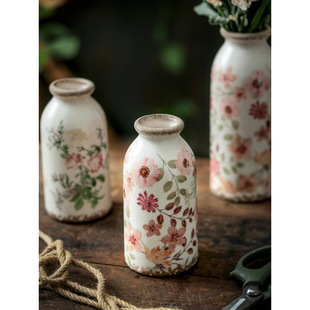 Retro Antique Pastoral Style Ceramic Small Vase Decoration Living Room Flower Arrangement Dried Flowers Niche Creative Decoration