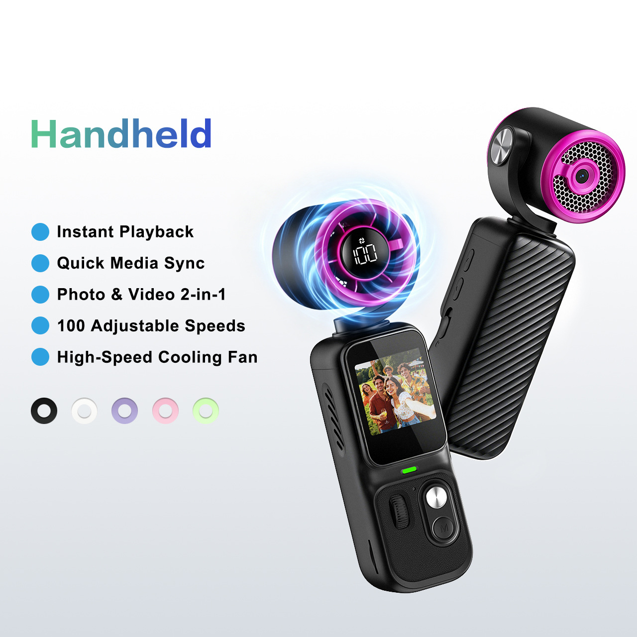 Nuevo producto de cámara de ventilador de mano, cámara de disparo de deportes al aire libre, ventilador de cámara de mano 2 - en - 1 HD Volg