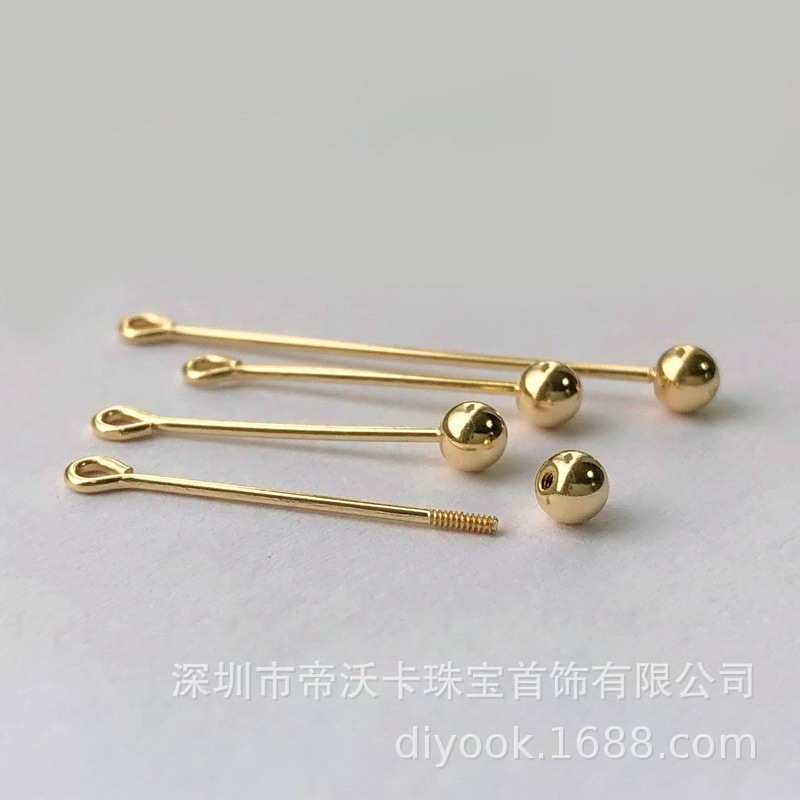 アメリカ製14K金メッキネジ付き9字針、9字型針、連結針、DIYビーズブレスレット用アクセサリー