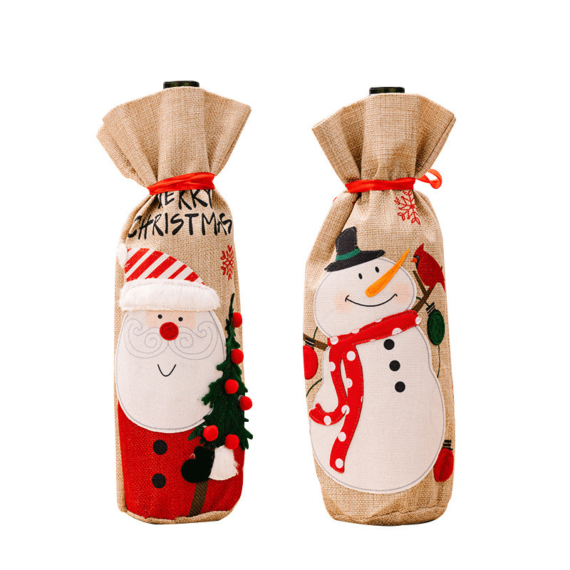 Navidad transfronteriza botella de vino nuevo lienzo bordado botella de vino viejos muñeco de nieve decoración de mesa de Navidad