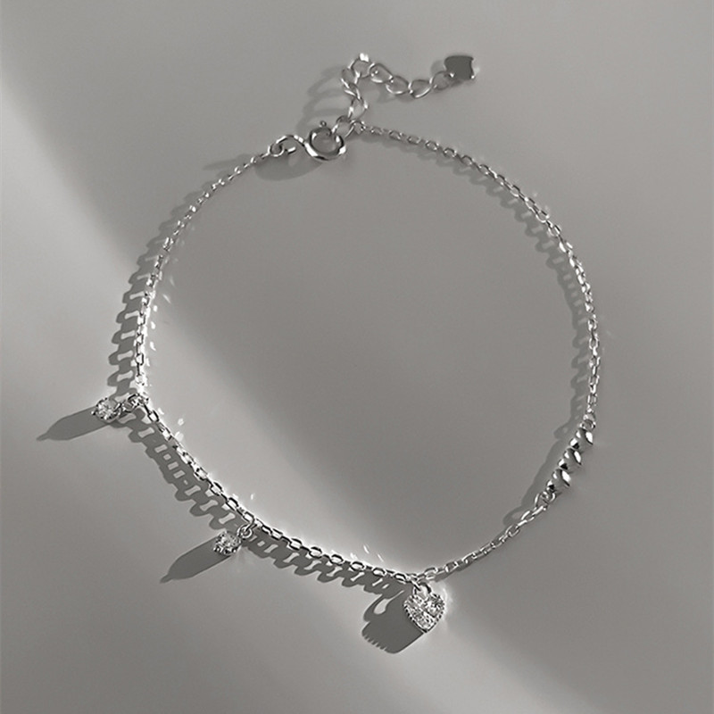 Dulce Forma De Corazón Plata Esterlina Embutido Diamante Artificial Pulsera display picture 2