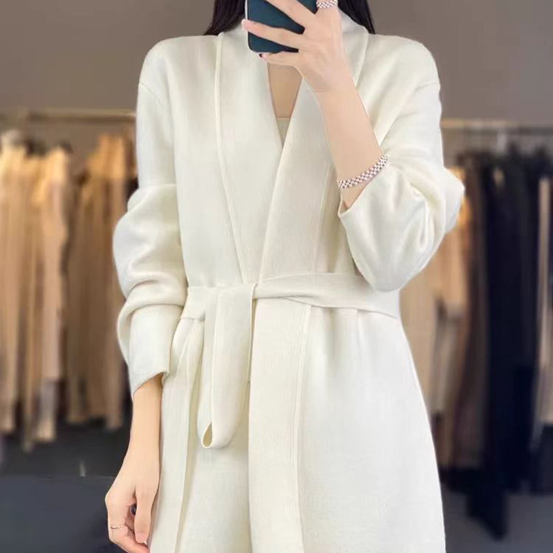 Women's Wool Coat, Fine-Spun Yangtze Yarn Air Layer Sweater, Mid-Length Cashmere Knit Cardigan, Fine Wool