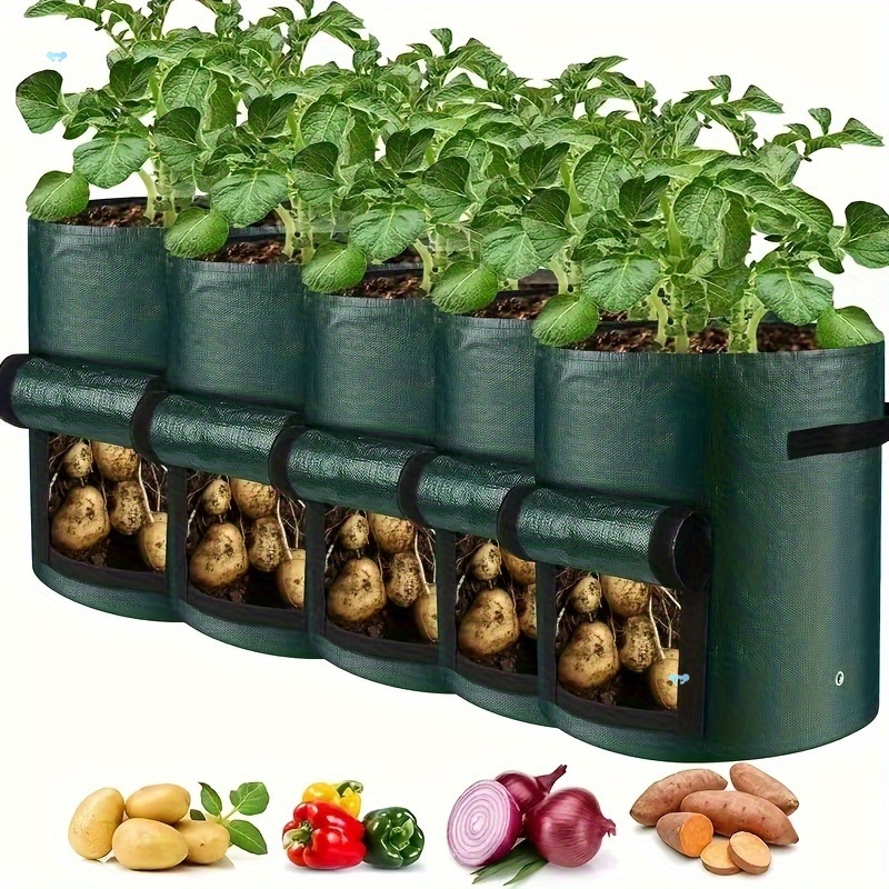 5 Packs, 10 GAllon Breathable Fabric Grow Bags Aeration