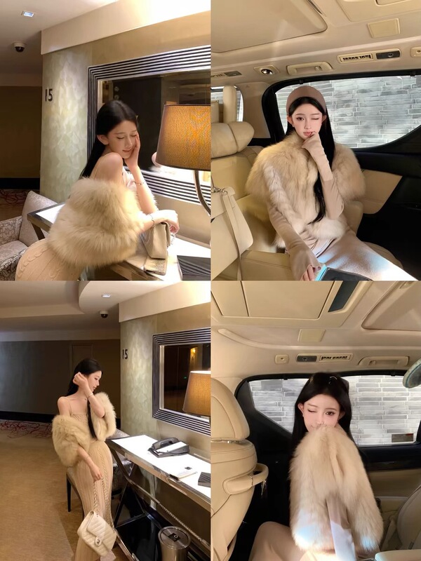 新款【沪色千金】狐狸毛车条廓型落肩斗篷马甲  秋冬小坎肩外套女|undefined