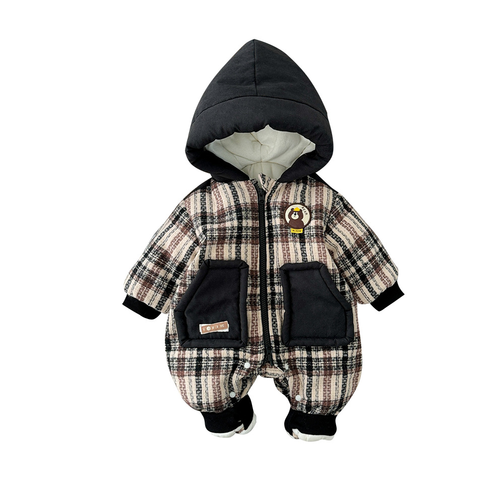 2024 nuevo estilo de invierno engrosado, cálido, cómodo, suave, bebé, estilo occidental, bebé, oso a cuadros para hombres