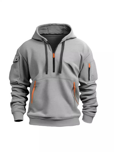 International Trade European Code Spring and Autumn Men's Hooded Zipper Multipocket Pullover Shirt Men's Sports Casual Jacket