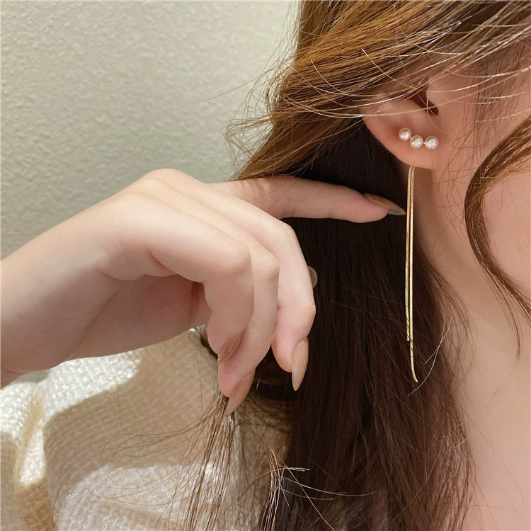 Серебряная игла, винтажные свежие серьги, образец серебро 925, французский стиль, стиль лёгкой роскоши, 2024 год, оптом