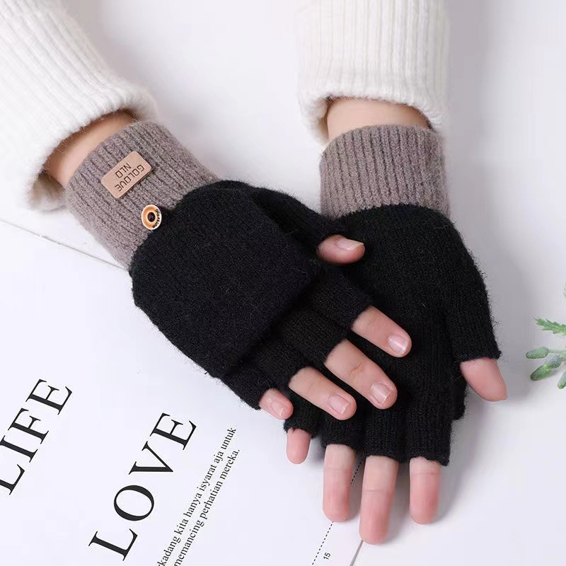 新しい秋冬のカップルのカシミヤの半手袋の手袋は手を温めて保温の手袋のジャカードの手袋を覆います。|undefined