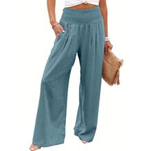 I 65040 Solid Elastic Wide-leg Pants ��ɫ�ɽ����ȿ��¿�ŷ��