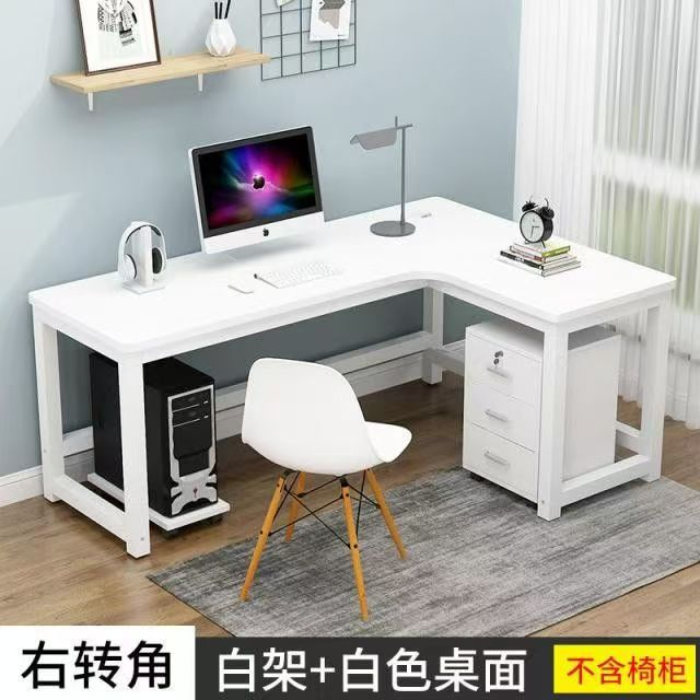 흰색 데스크탑 + 흰색 선반 + 오른쪽 모서리(두꺼운 데스크탑)
