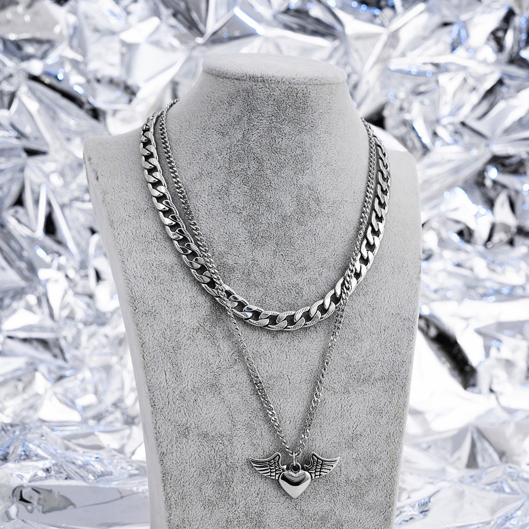 New Multi layered Exquisite Multiple Chains Layered Heart shaped Pendant Long Necklace Set_voghion.com