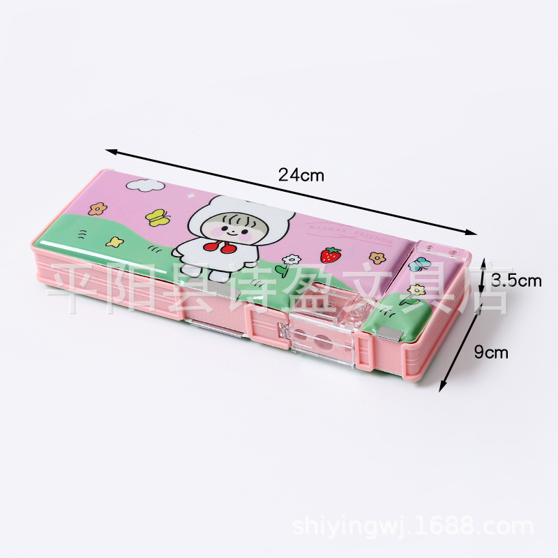 Niña Linda caja de papelería creativa estudiante de escuela primaria puerta doble multifuncional caja de lápiz de gran capacidad caja de lápiz niño regalo