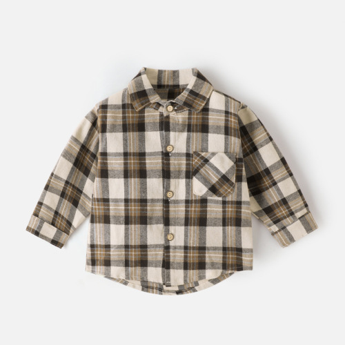 Children's interlock gauze grid top spring casual cotton fabric versatile long sleeve unisex children's stand-up collar base shirt