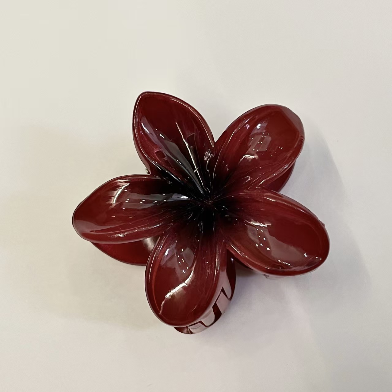 New Cross-border Burgundy Plumeria Flower High-end Elegant Claw Stylish Shark Women's Clip, Hair Accessory, Ponytail_voghion.com