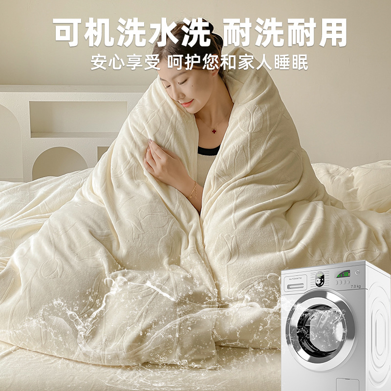 Gato sensación espesa de seda de cuatro piezas de seda de coral cálida escultura sábanas de cama cama de lana de invierno