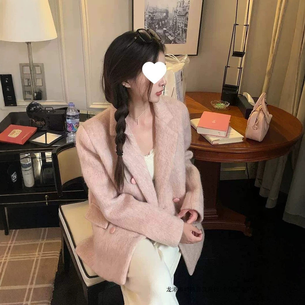 Cotton-padded, thickened, warm, petite-sized blazer for women, new autumn/winter Korean-style pink suit jacket