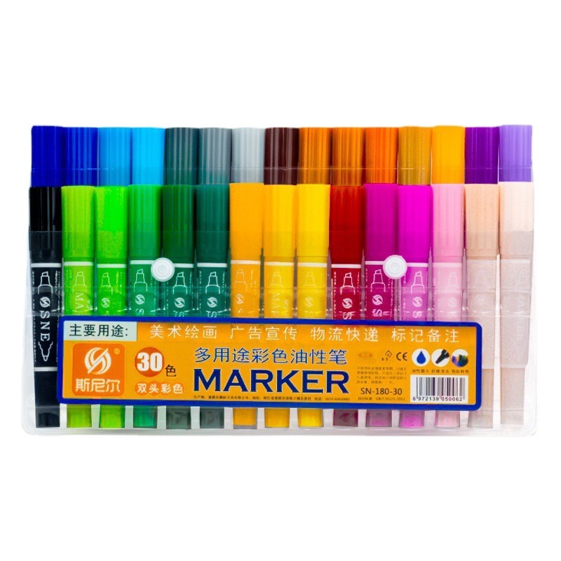 Snier Marker Double-Ended Oil-Based Marker 24 Colorfuls 30 Colorfuls Kidsren's Colorful Painting Pen Pop Marker Pen