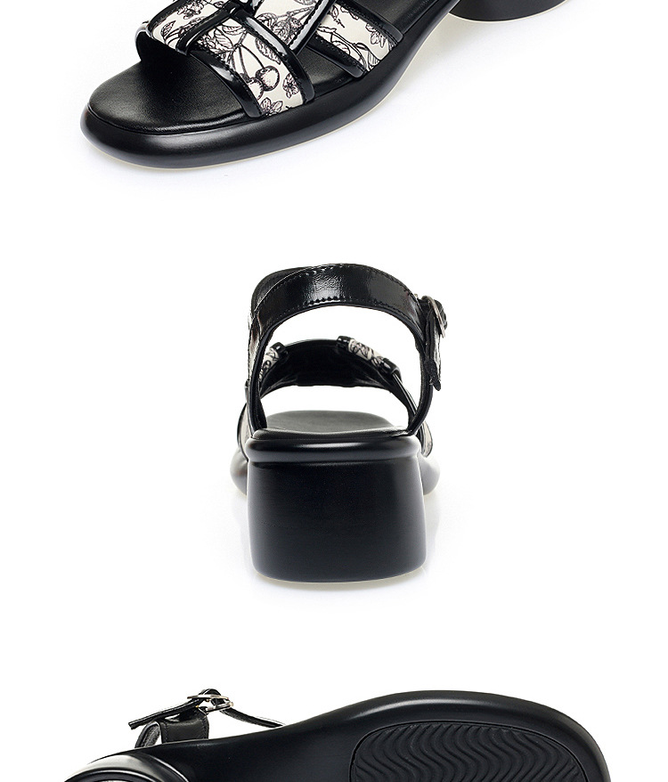 Sandal nữ quai ngang đan dây gót vuông đế dày — màu đen chi tiết 15