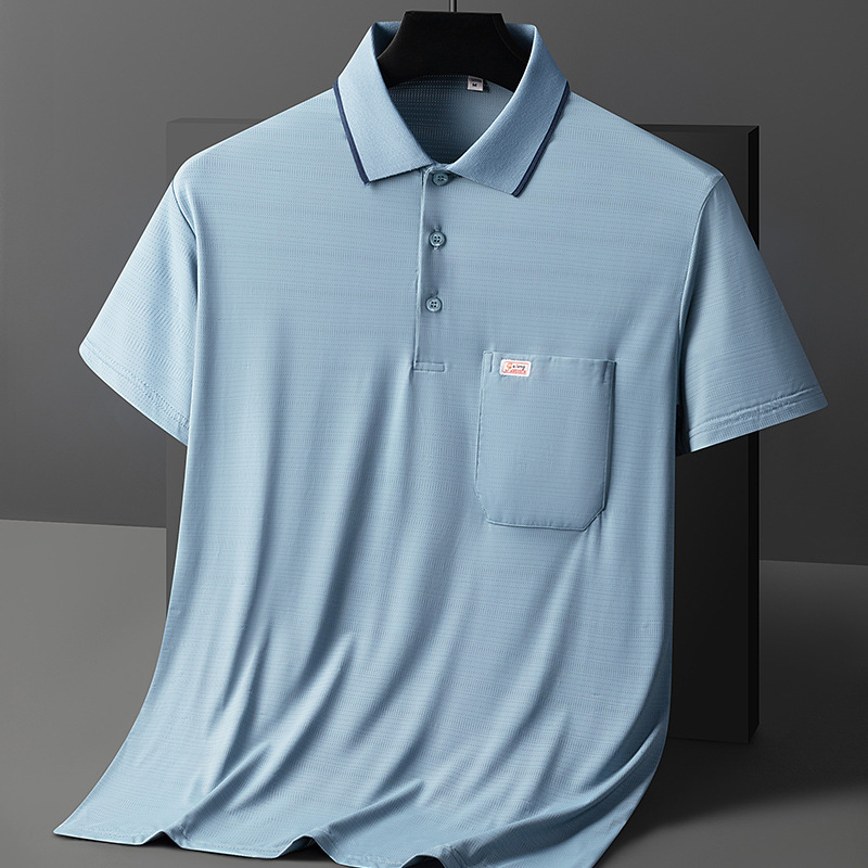 2024 papá de mediana edad vestido de verano solapa camiseta de seda de hielo hombres de secado rápido de mediana edad y ancianos camisa de polo de manga corta de verano hombres