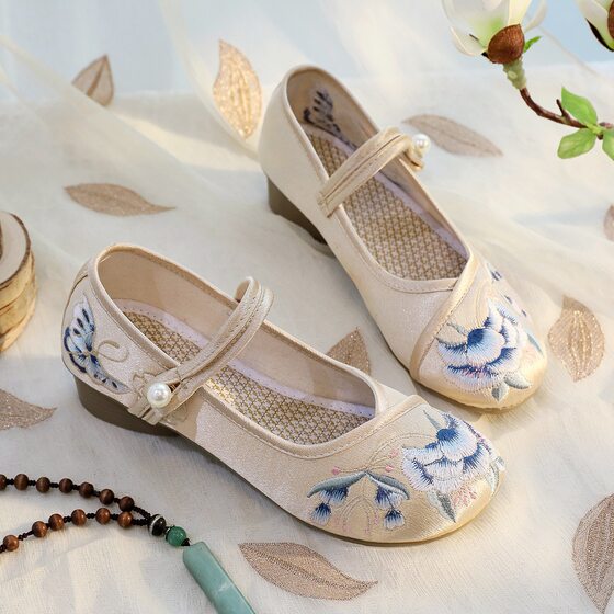 [Ice] 2024 New Chinese style cloth shoes cheongsam elegant single-layer shoes retro old Beijing embroidered shoes ancient costume shoes