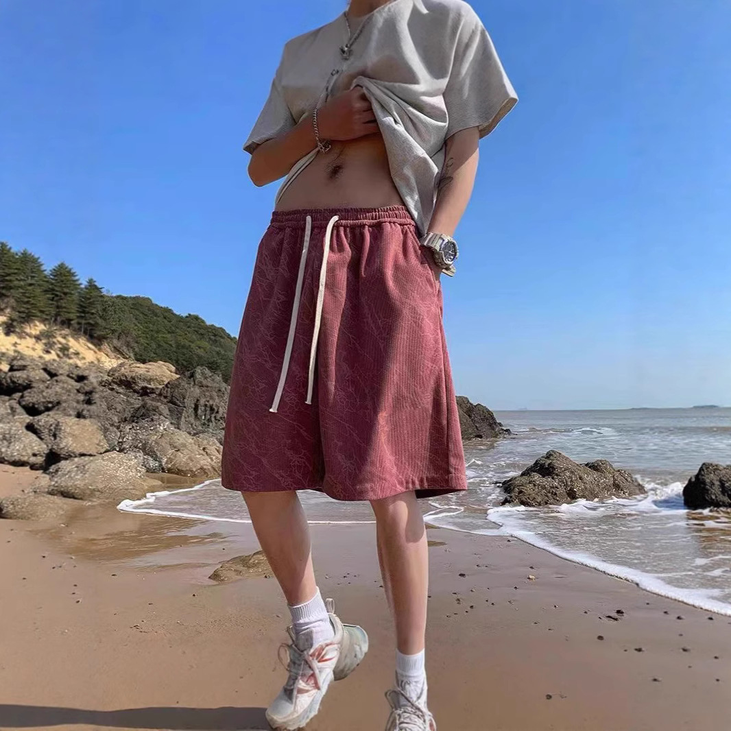 Men's American Style High Street Summer Loose Casual Sports Capri Pants Trendy Plus Size Mid Length Shorts_viptrois.com