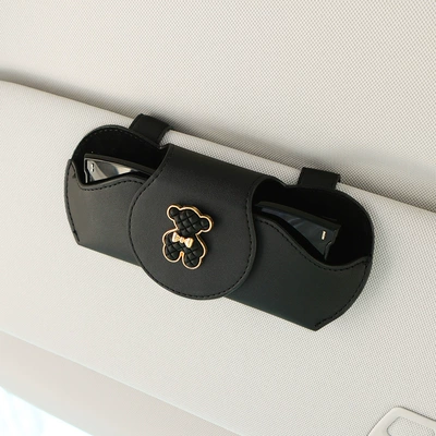 Car sun visor sunglasses: Car Glasses Clip/Bill Clip - black-alloy-bear-black-glasses-case
