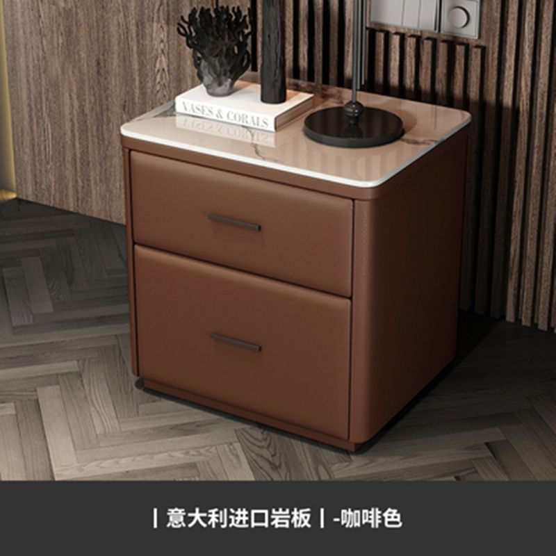 다크 브라운 단단한 나무 프레임 마이크로 화이버 가죽 + 록 플레이트 테이블 상단