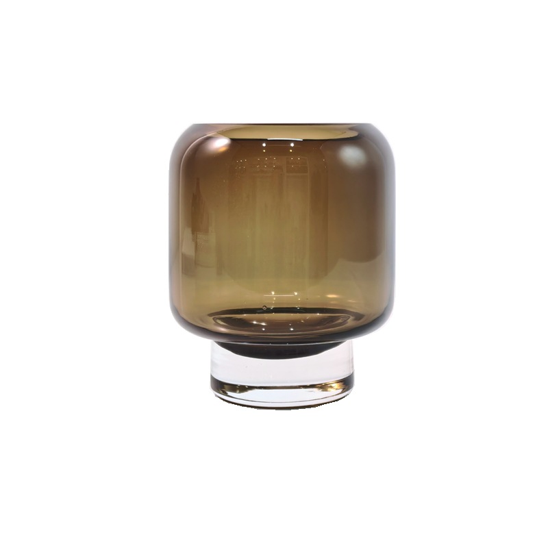 Vaso de vidrio gris nórdico vertical sala de estar mesa de comedor transparente arreglos de flores secas modelo de sala de decoración de vasijas de vidrio