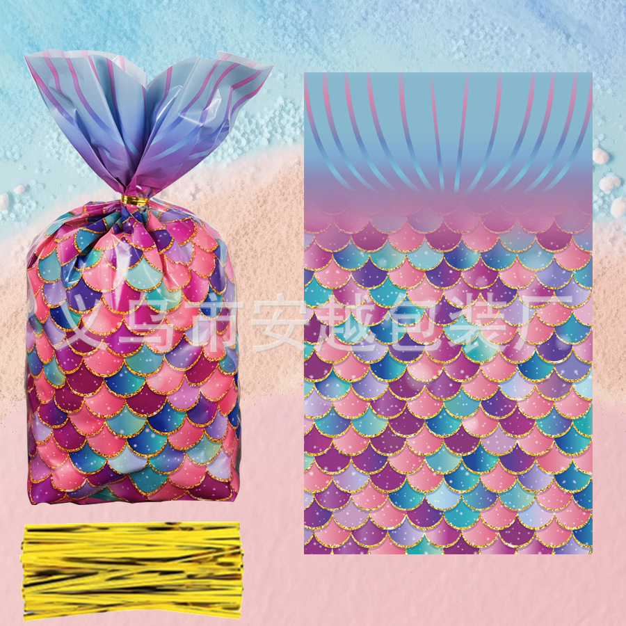 Comercio exterior en stock nuevo OPP sirena cóncava sirena fiesta de cumpleaños bolsa de regalo bolsa de caramelo de celofán