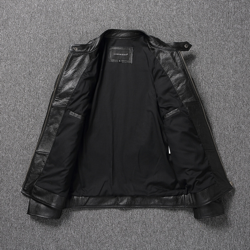 新款捡漏重磅头层牛皮皮衣男立领机车服青年春秋大码夹克|undefined