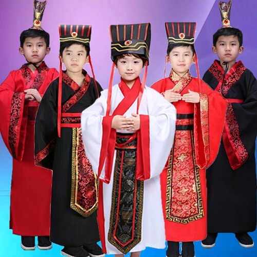 Children's Ancient Chinese Hanfu Costume Play on the Stage: Romance of the Three Kingdoms - Zhuge Liang, Cao Cao, Lu Su, Zhou Yu
